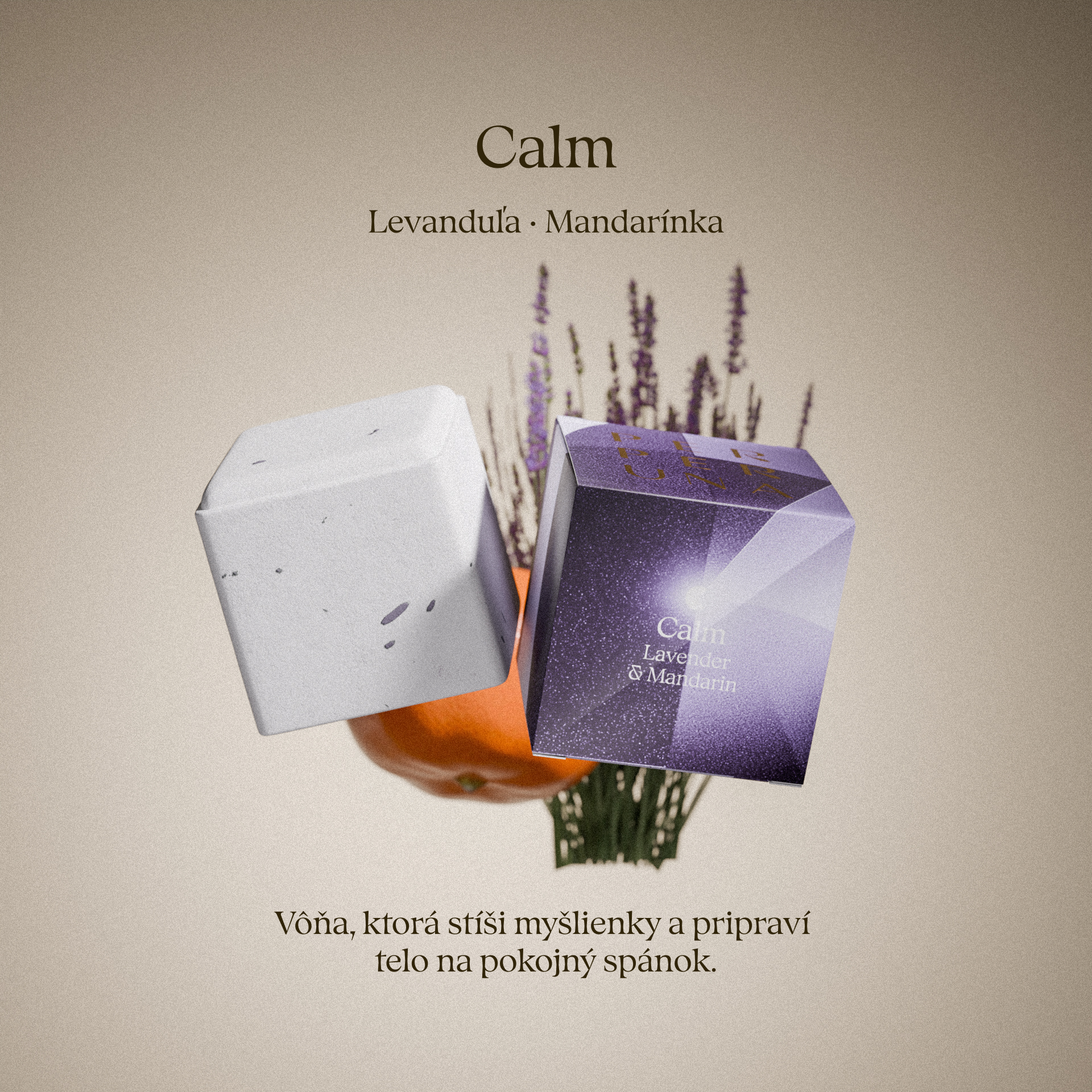 Calm — sprchová aromatická kocka s vôňou levandule a mandarínky
